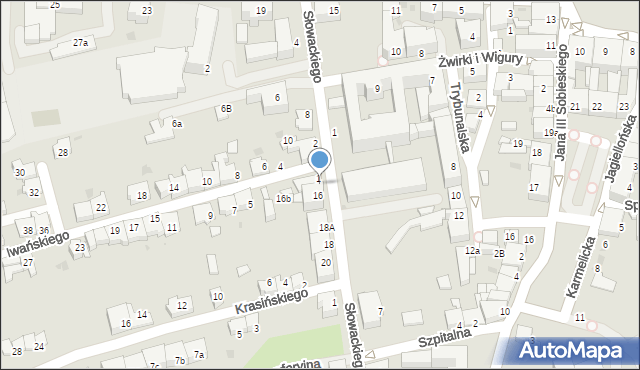 Wadowice, Słowackiego Juliusza, 16a, mapa Wadowice