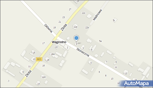 Wągrodno, Słoneczna, 1, mapa Wągrodno