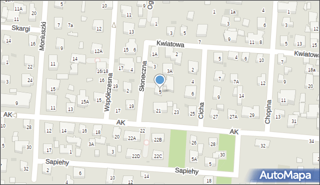 Warszawa, Słoneczna, 5, mapa Warszawy