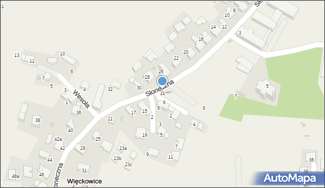 Więckowice, Słoneczna, 11, mapa Więckowice