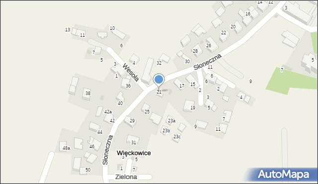 Więckowice, Słoneczna, 21, mapa Więckowice
