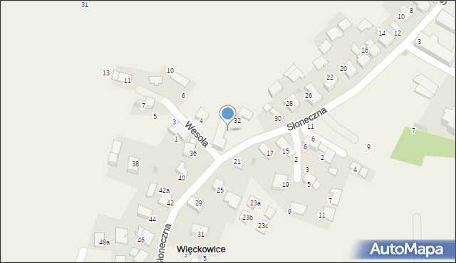 Więckowice, Słoneczna, 34, mapa Więckowice