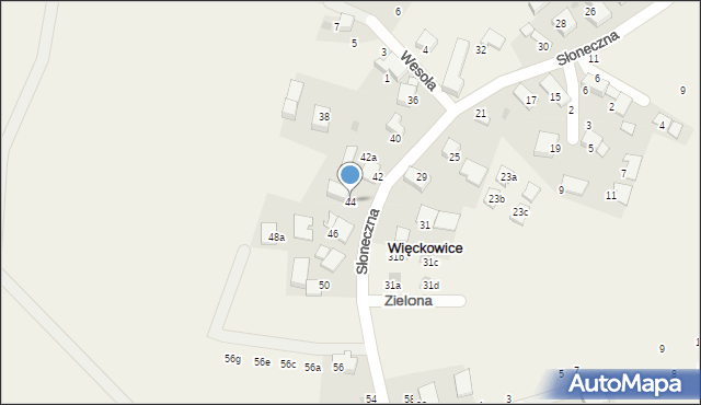 Więckowice, Słoneczna, 44, mapa Więckowice