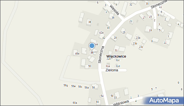 Więckowice, Słoneczna, 46, mapa Więckowice