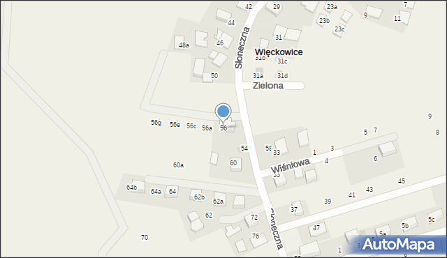 Więckowice, Słoneczna, 56, mapa Więckowice