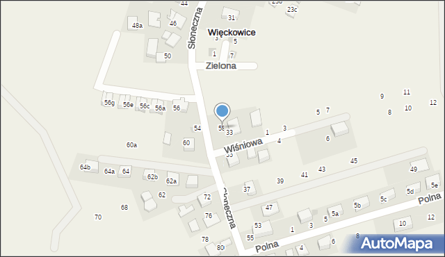 Więckowice, Słoneczna, 58, mapa Więckowice