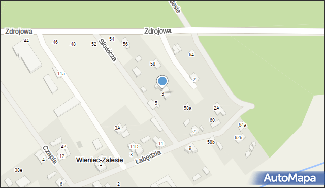 Wieniec-Zalesie, Słowicza, 3, mapa Wieniec-Zalesie