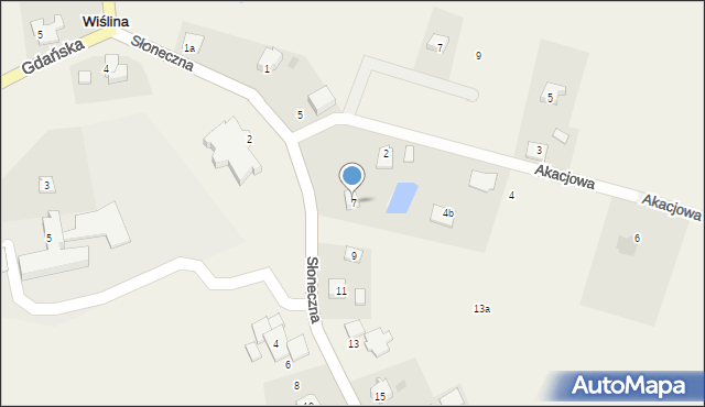 Wiślina, Słoneczna, 7, mapa Wiślina