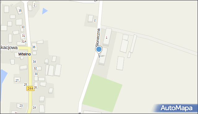 Wtelno, Słoneczna, 3, mapa Wtelno