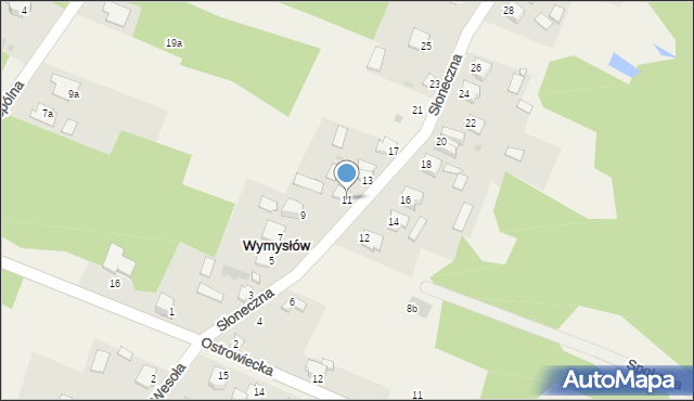 Wymysłów, Słoneczna, 11, mapa Wymysłów