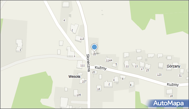 Wysoka, Słoneczna, 22, mapa Wysoka