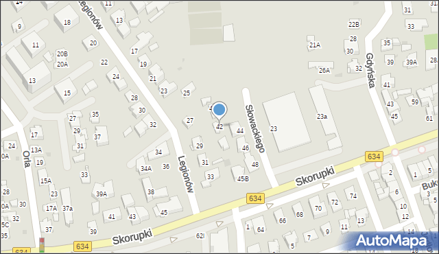 Ząbki, Słowackiego Juliusza, 42, mapa Ząbki