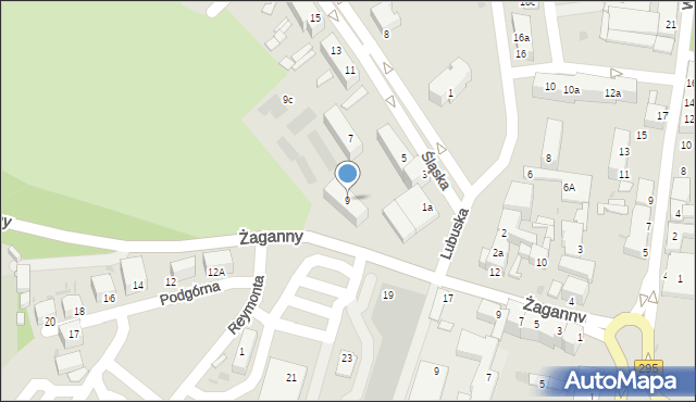 Żagań, Śląska, 9, mapa Żagań