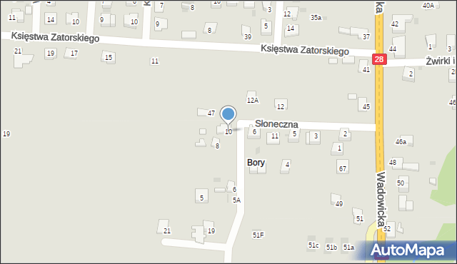 Zator, Słoneczna, 10, mapa Zator