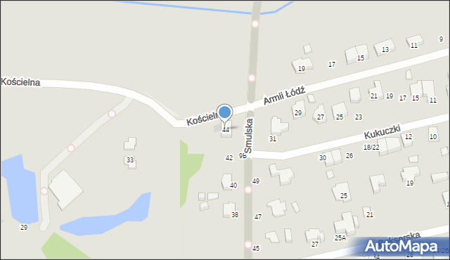 Łódź, Smulska, 44, mapa Łodzi