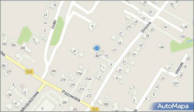 Wodzisław Śląski, Smolna, 9a, mapa Wodzisławia Śląskiego