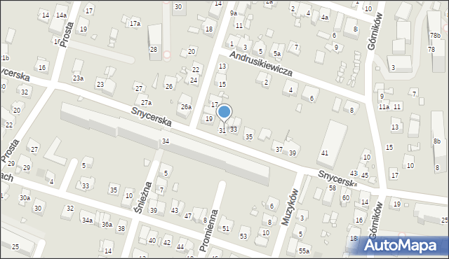 Kraków, Snycerska, 31a, mapa Krakowa