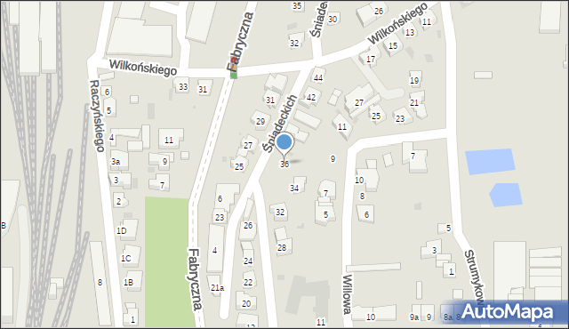 Leszno, Śniadeckich, 36, mapa Leszno