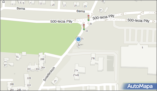 Piła, Śniadeckich, 29, mapa Piły