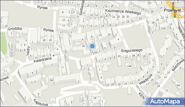 Przemyśl, Śnigurskiego Jana, bp., 1a, mapa Przemyśla