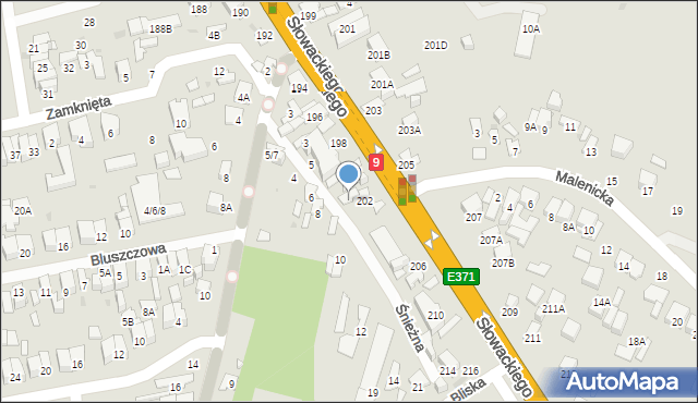 Radom, Śnieżna, 9, mapa Radomia