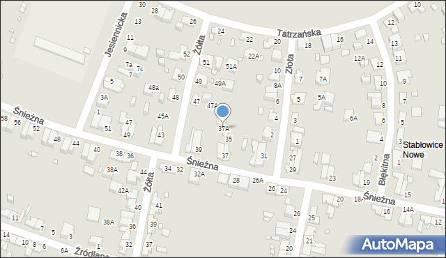 Wrocław, Śnieżna, 37A, mapa Wrocławia