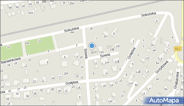 Biała Podlaska, Sowia, 13, mapa Białej Podlaskiej