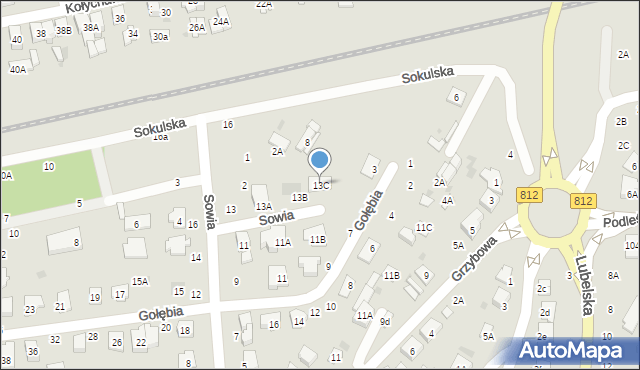 Biała Podlaska, Sowia, 13C, mapa Białej Podlaskiej