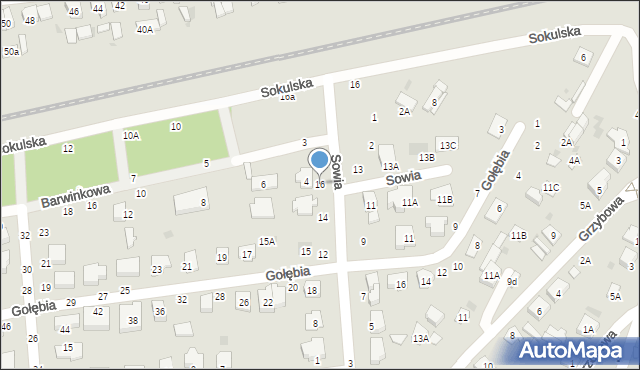 Biała Podlaska, Sowia, 16, mapa Białej Podlaskiej