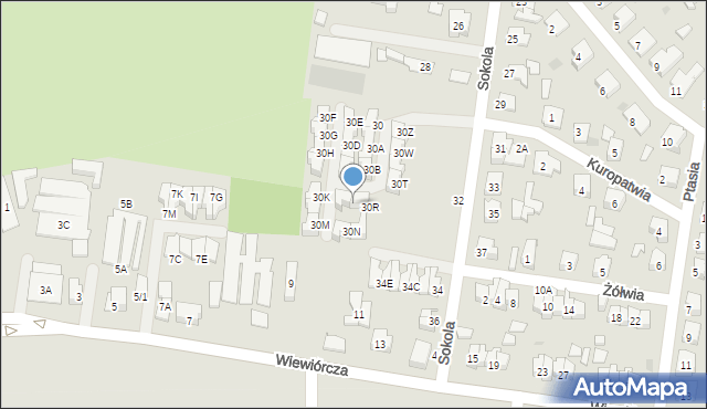 Białystok, Sokola, 30S, mapa Białegostoku