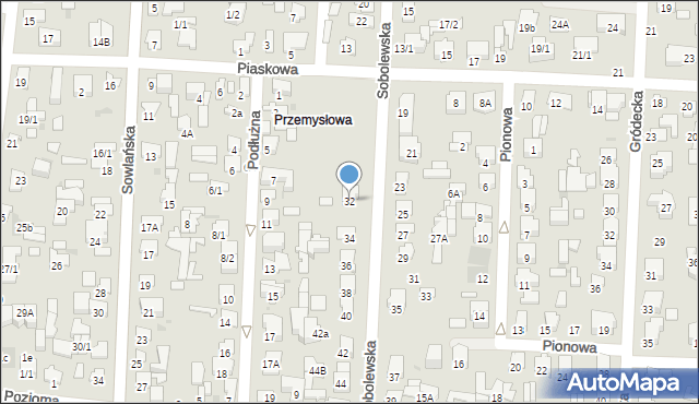 Białystok, Sobolewska, 32, mapa Białegostoku