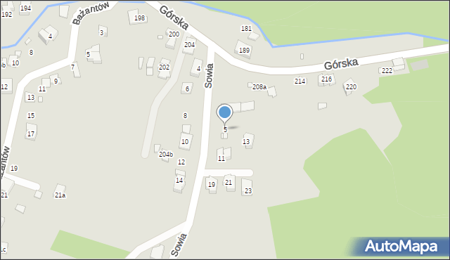 Bielsko-Biała, Sowia, 5, mapa Bielsko-Białej