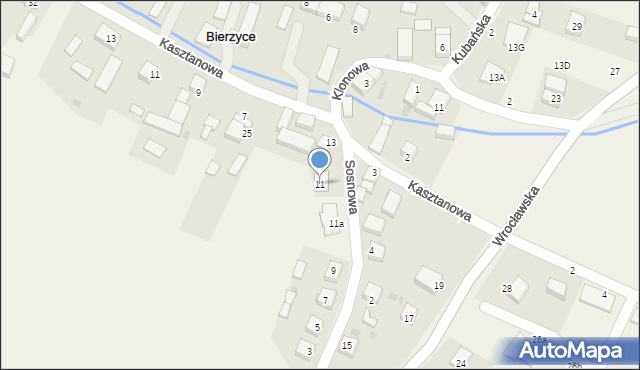 Bierzyce, Sosnowa, 11, mapa Bierzyce