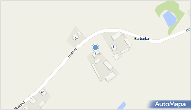 Branno, Sosnowa, 9, mapa Branno