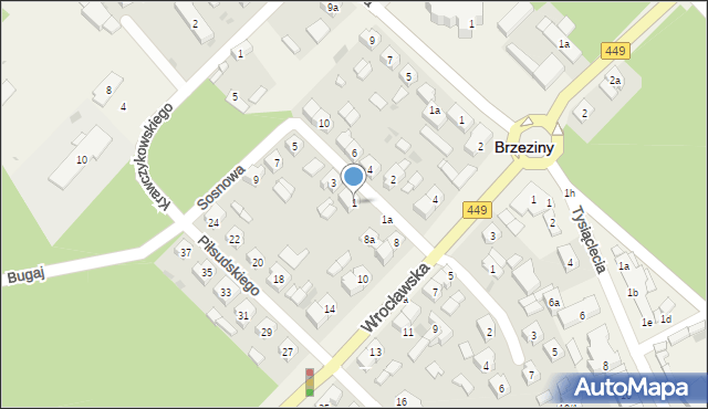 Brzeziny, Sosnowa, 1, mapa Brzeziny