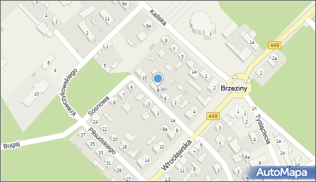 Brzeziny, Sosnowa, 6, mapa Brzeziny