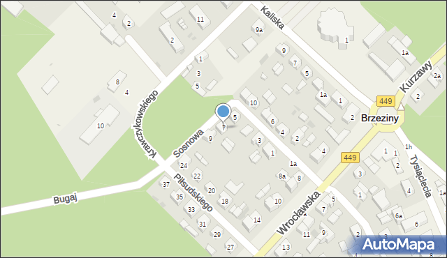 Brzeziny, Sosnowa, 7, mapa Brzeziny