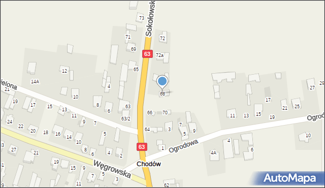 Chodów, Sokołowska, 68, mapa Chodów