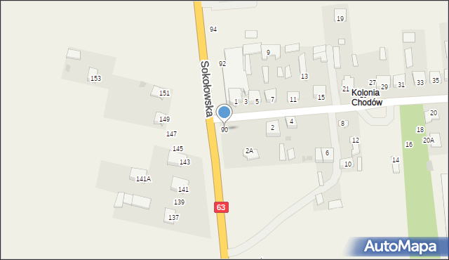 Chodów, Sokołowska, 90, mapa Chodów