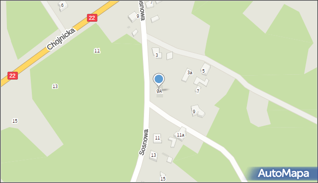 Czarna Woda, Sosnowa, 9A, mapa Czarna Woda