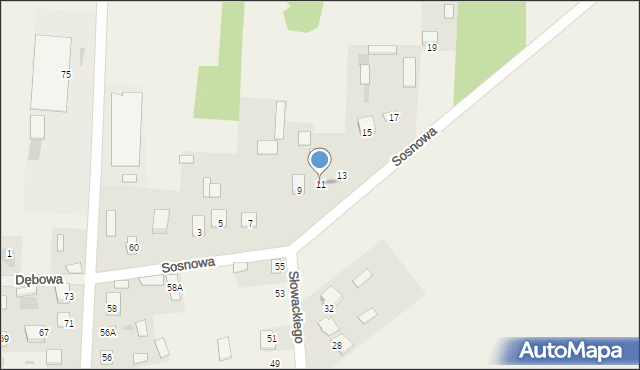 Dąbrówka-Ług, Sosnowa, 11, mapa Dąbrówka-Ług