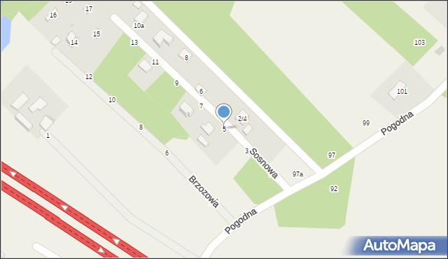 Dąbrówka-Strumiany, Sosnowa, 5, mapa Dąbrówka-Strumiany