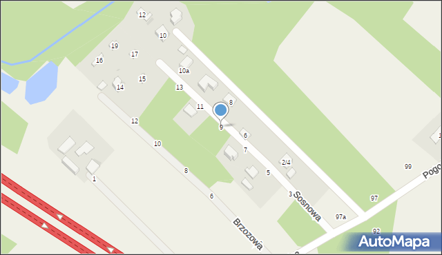 Dąbrówka-Strumiany, Sosnowa, 9, mapa Dąbrówka-Strumiany