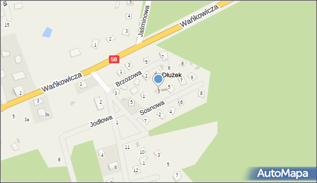 Dłużek, Sosnowa, 3, mapa Dłużek