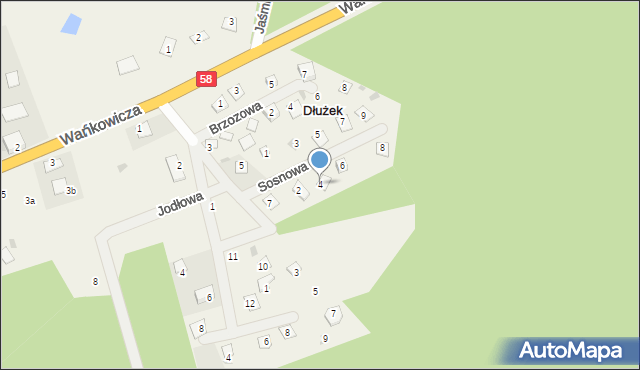 Dłużek, Sosnowa, 4, mapa Dłużek