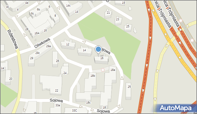 Gdynia, Sojowa, 16a, mapa Gdyni