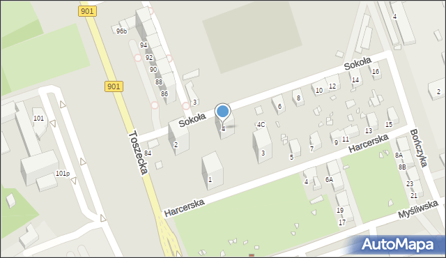 Gliwice, Sokoła, 4, mapa Gliwic