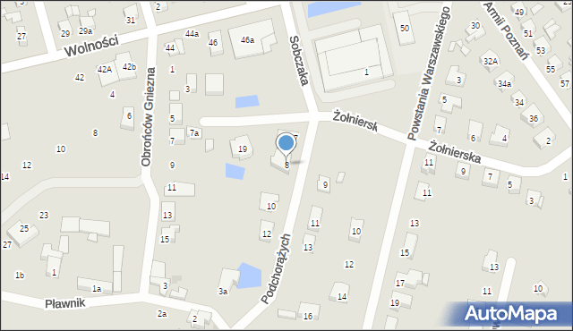 Gniezno, Sobczaka Stanisława, ks. kan., 8, mapa Gniezna