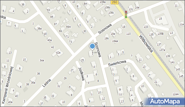 Gniezno, Sosnowa, 2, mapa Gniezna