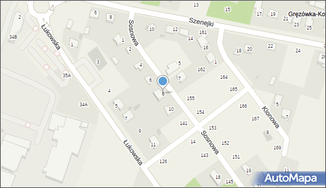 Gręzówka, Sosnowa, 8, mapa Gręzówka